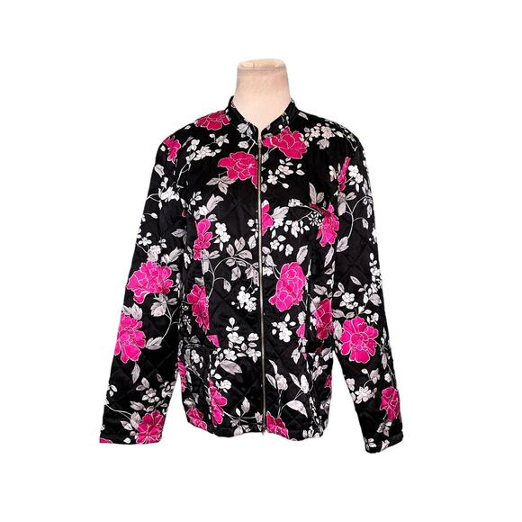 Spenser Jeremy black floral silk light quilted zip jacket size Large - Picture 7 of 12